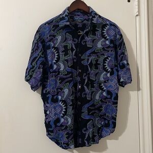 Shah Safari Button-Up Shirt Men Medium Boho Geometric Abstract Tribal